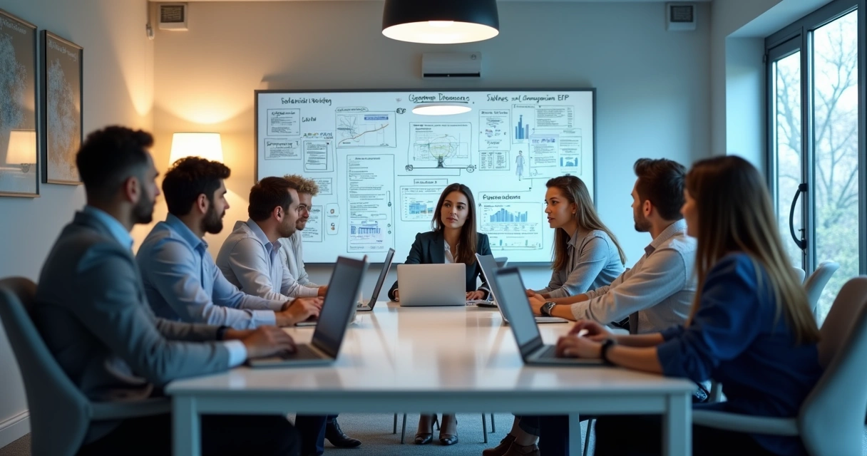 Profissionais reunidos ajustando sistema no escritório 