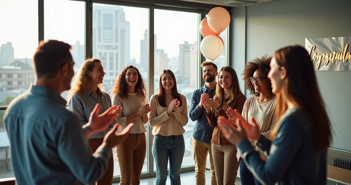 Equipe celebrando conquista em ambiente de trabalho 