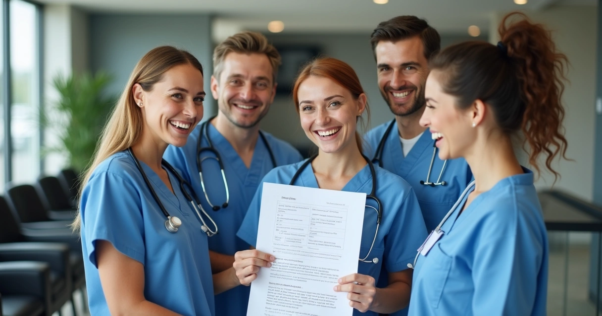 Equipe de clínica de saúde celebrando junto feedbacks positivos 