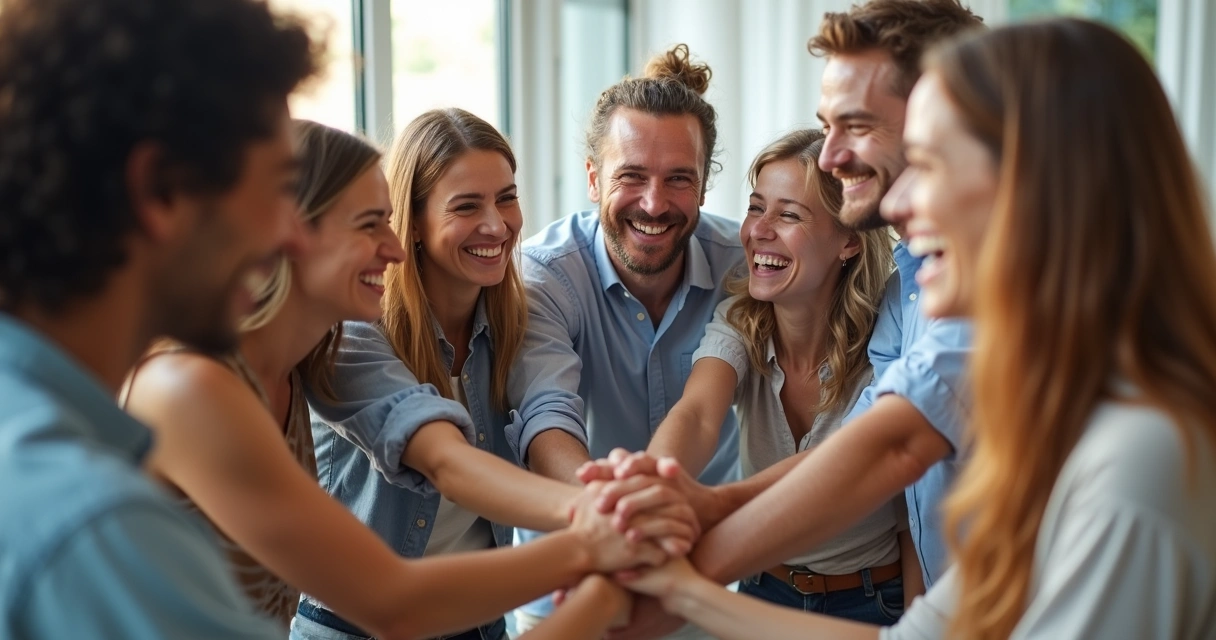 Equipe celebrando juntos, mostrando sentimento de pertencimento 