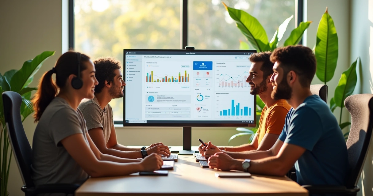 Equipe de suporte analisando dashboard de sentimentos 