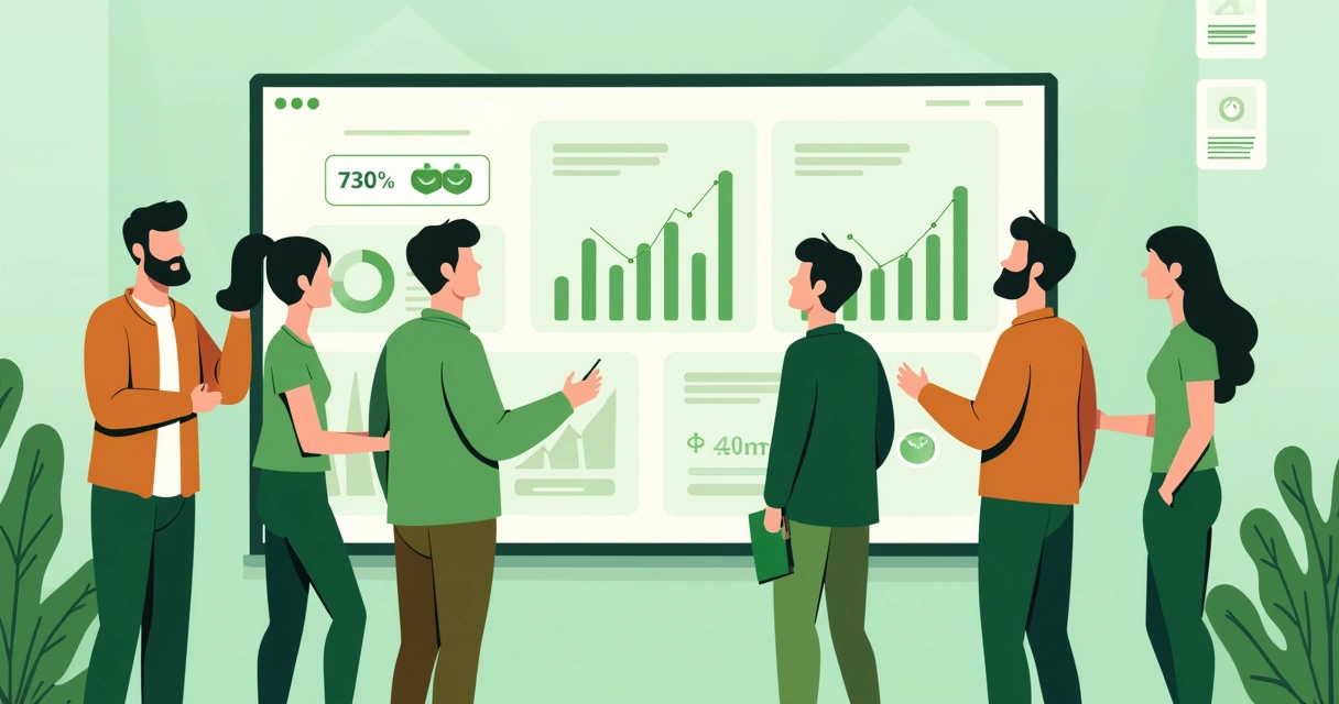 Equipe de jovens empreendedores diante de um painel digital 