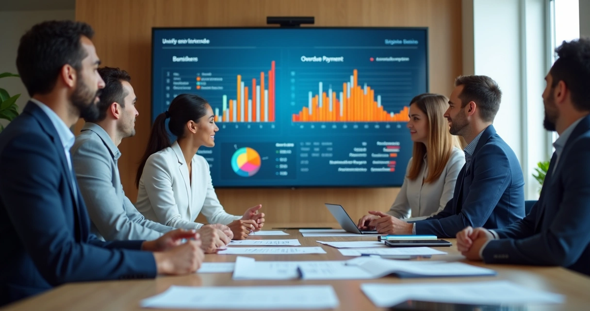 Equipe analisando relatório financeiro em tela digital 