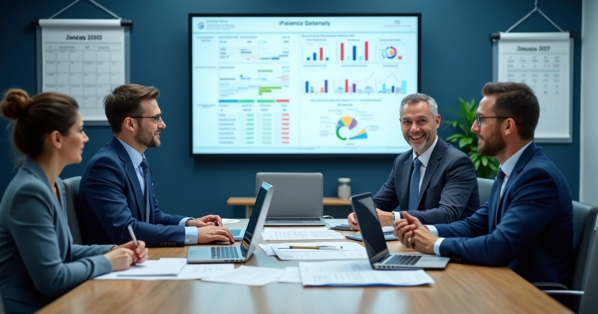 Equipe analisando fluxo de caixa e faturamento 