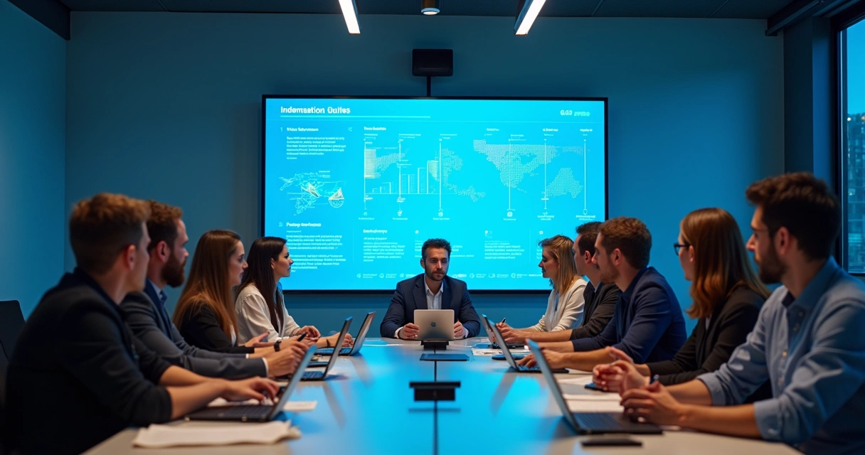 Equipe financeira analisando dados de cobrança em tela grande 