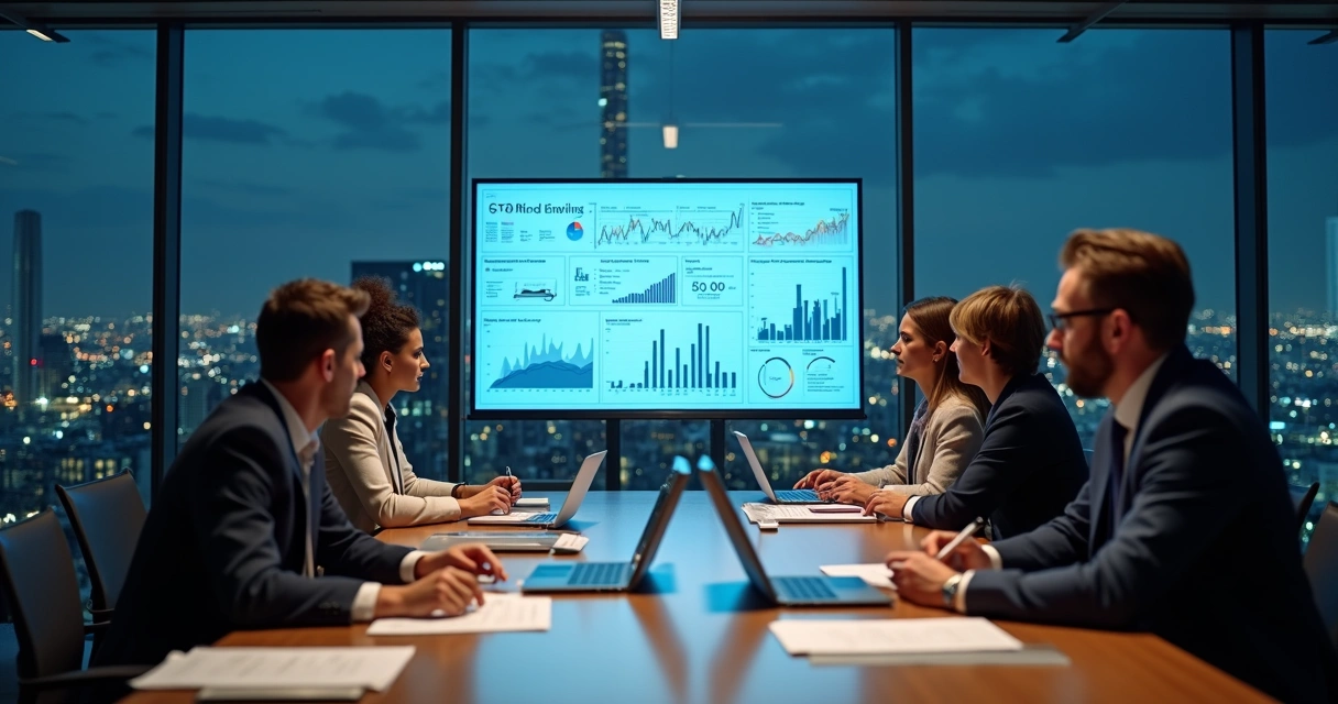 Equipe de profissionais fiscais analisando dados em uma sala moderna 