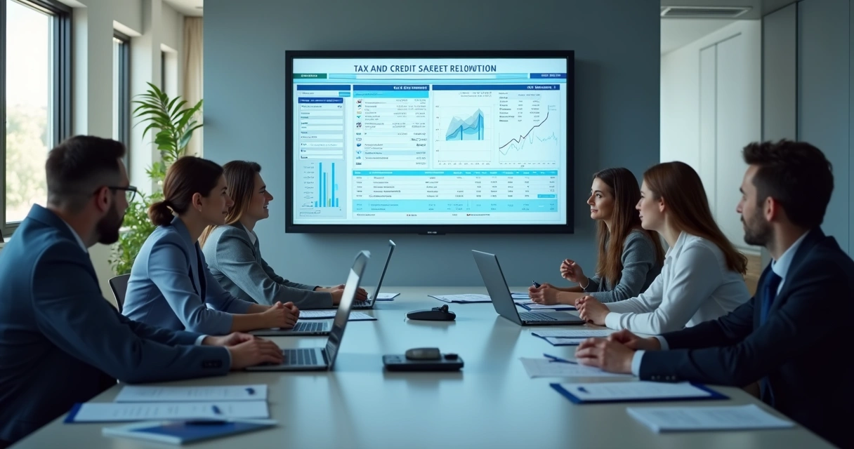 Equipe fiscal usando tecnologia para controlar créditos tributários