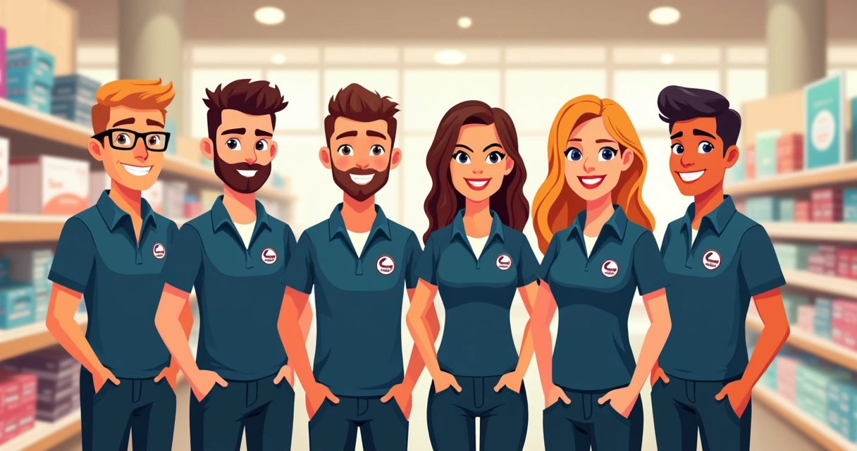 Equipe de franquia vestindo polos uniformizadas