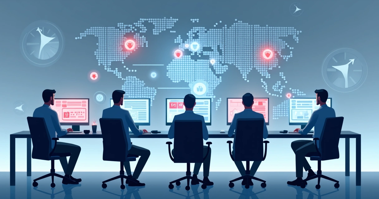 Equipe de segurança respondendo a incidentes em diversos dispositivos digitais