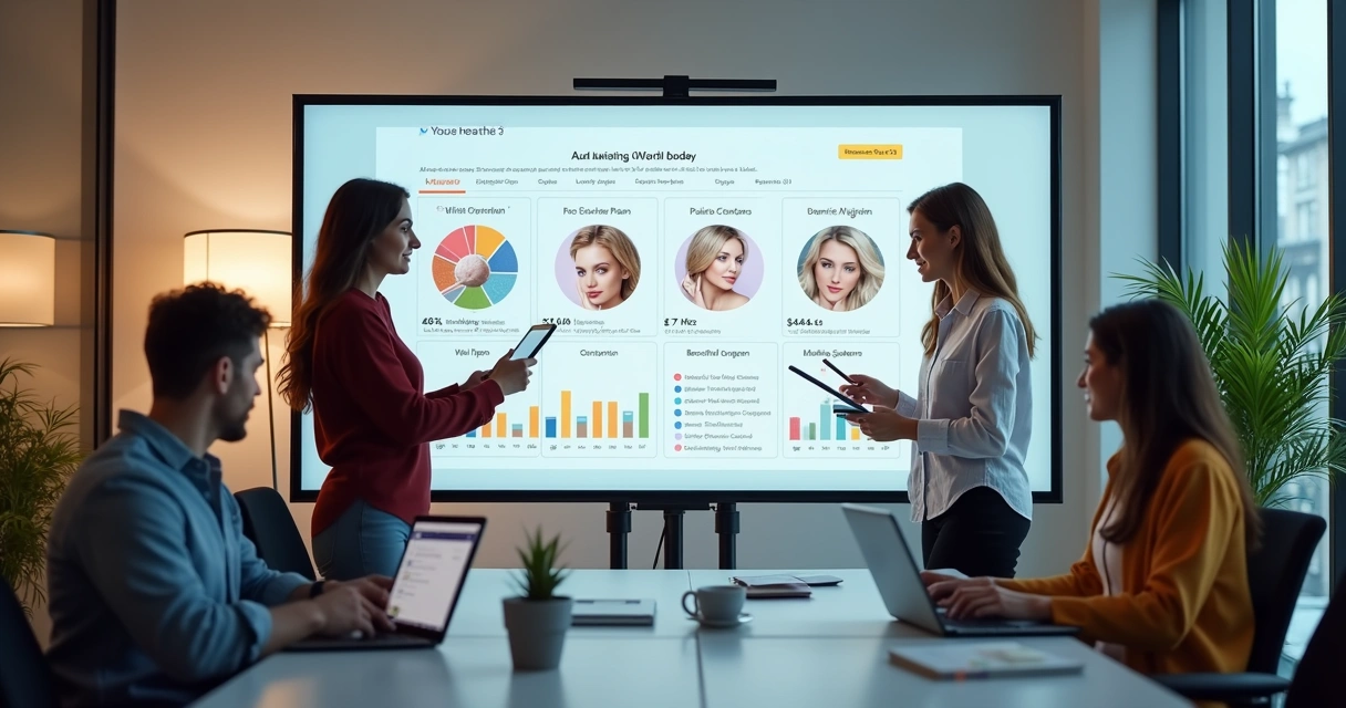 Equipe de marketing digital ajustando campanha de tráfego para clínica de estética 