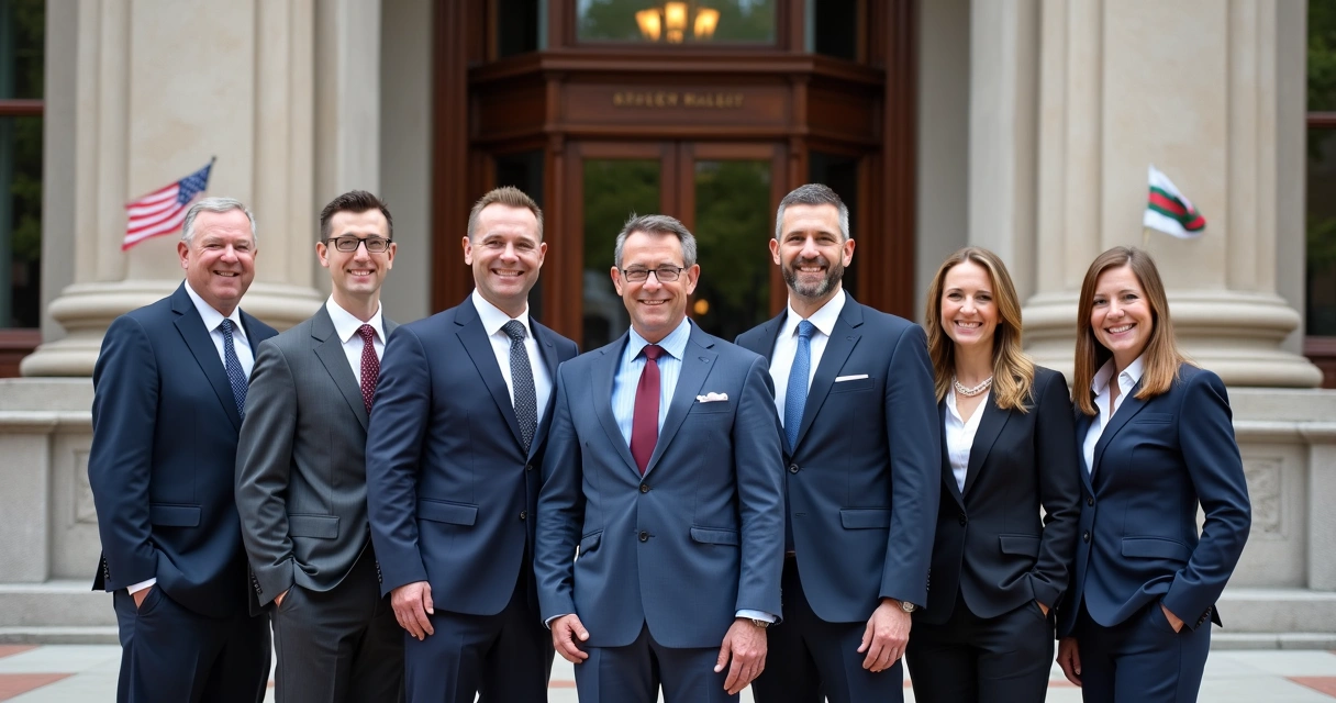 Equipe de gestores municipais reunidos em frente à prefeitura