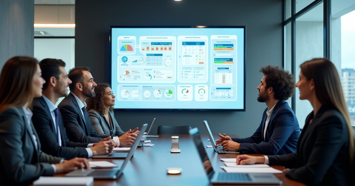Equipe revisando governança e rastreamento de dados em escritório 