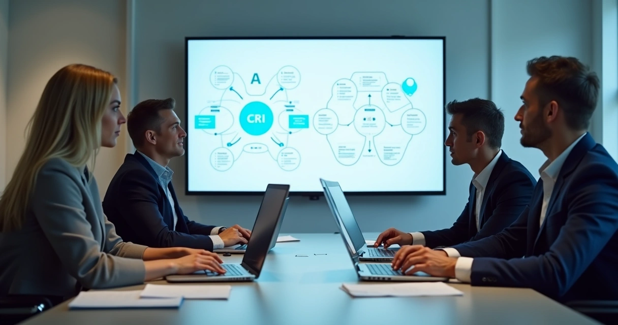 Equipe reunida discutindo governança e integração de IA 