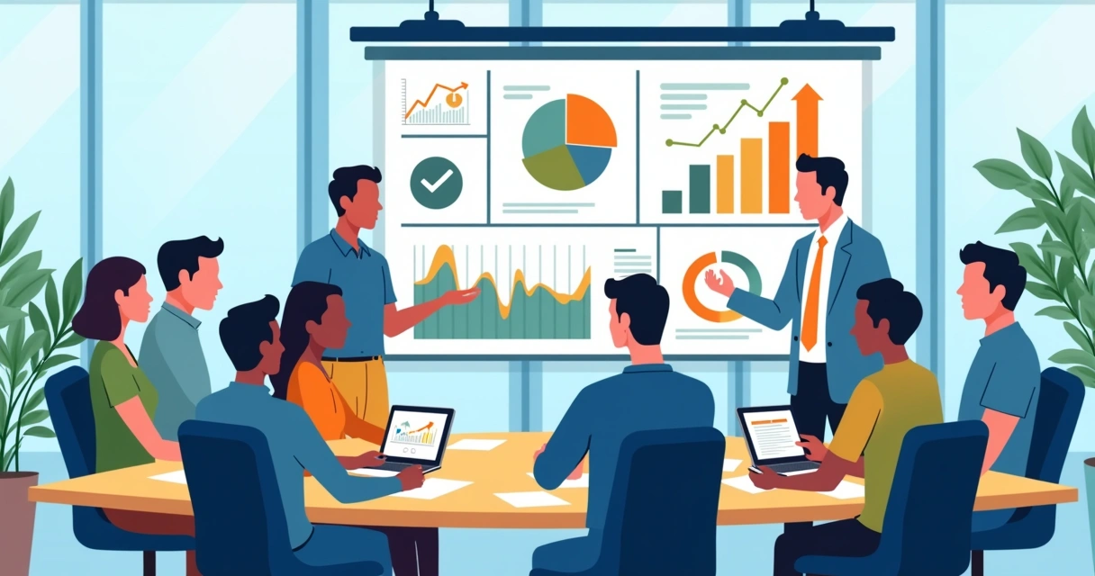 Equipe reunida analisando dados de e-commerce em telas e papéis 