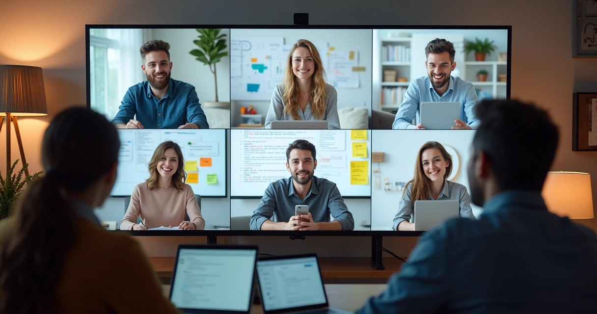 Equipe colaborando em hackathon remoto