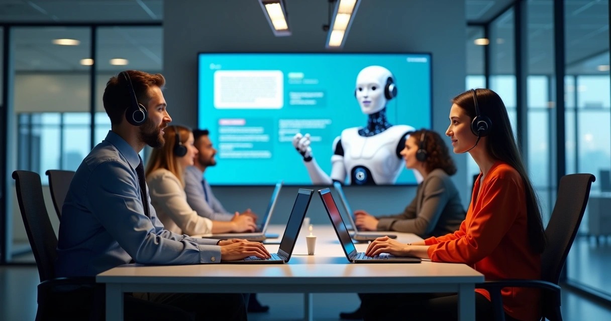 Equipe humana e chatbot em atendimento ao cliente 