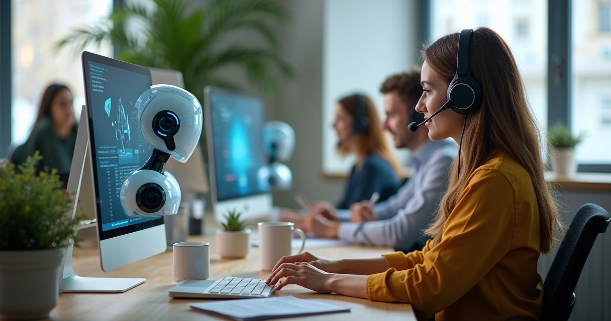 Equipe humana e IA trabalhando juntos no atendimento ao cliente 
