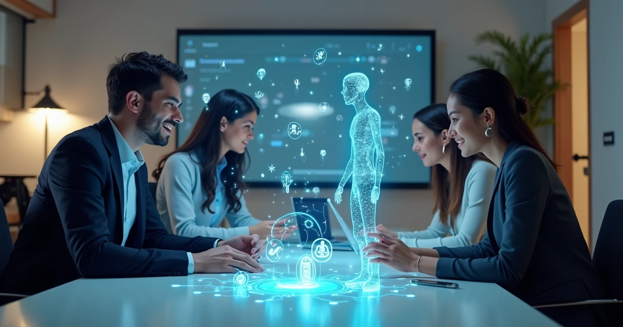 Equipe de atendimento humano e agente IA colaborando 