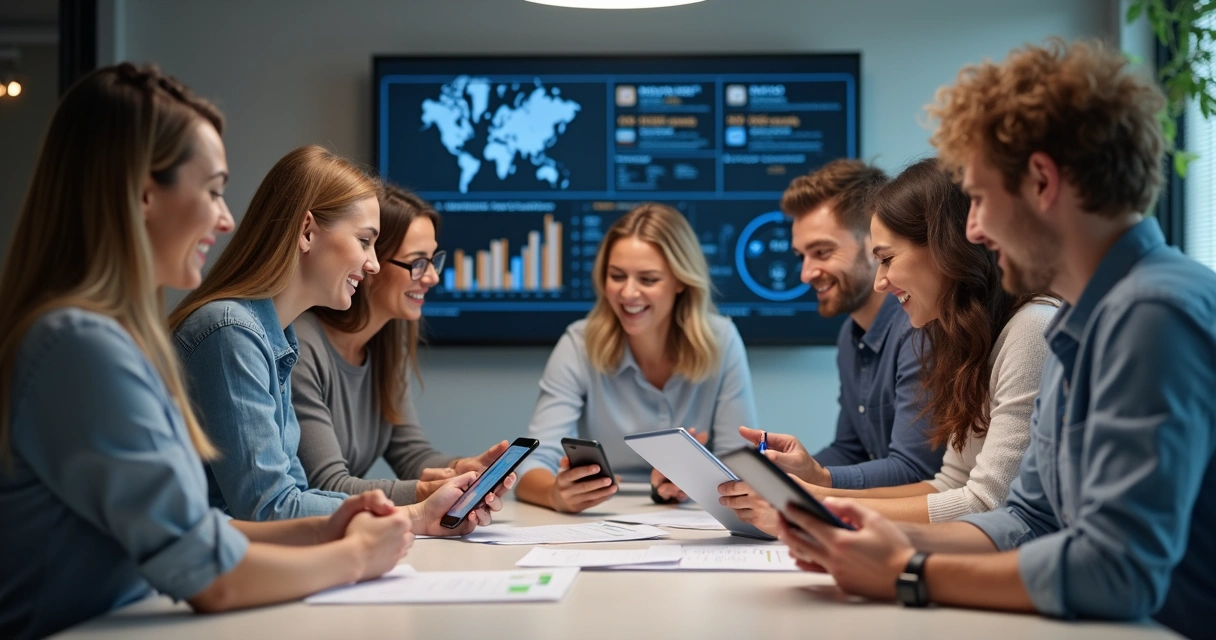 Equipe de vendas imobiliária usando aplicativo de CRM