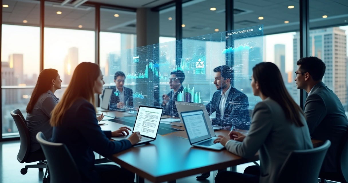 Equipe imobiliária utilizando IA para análise de captação