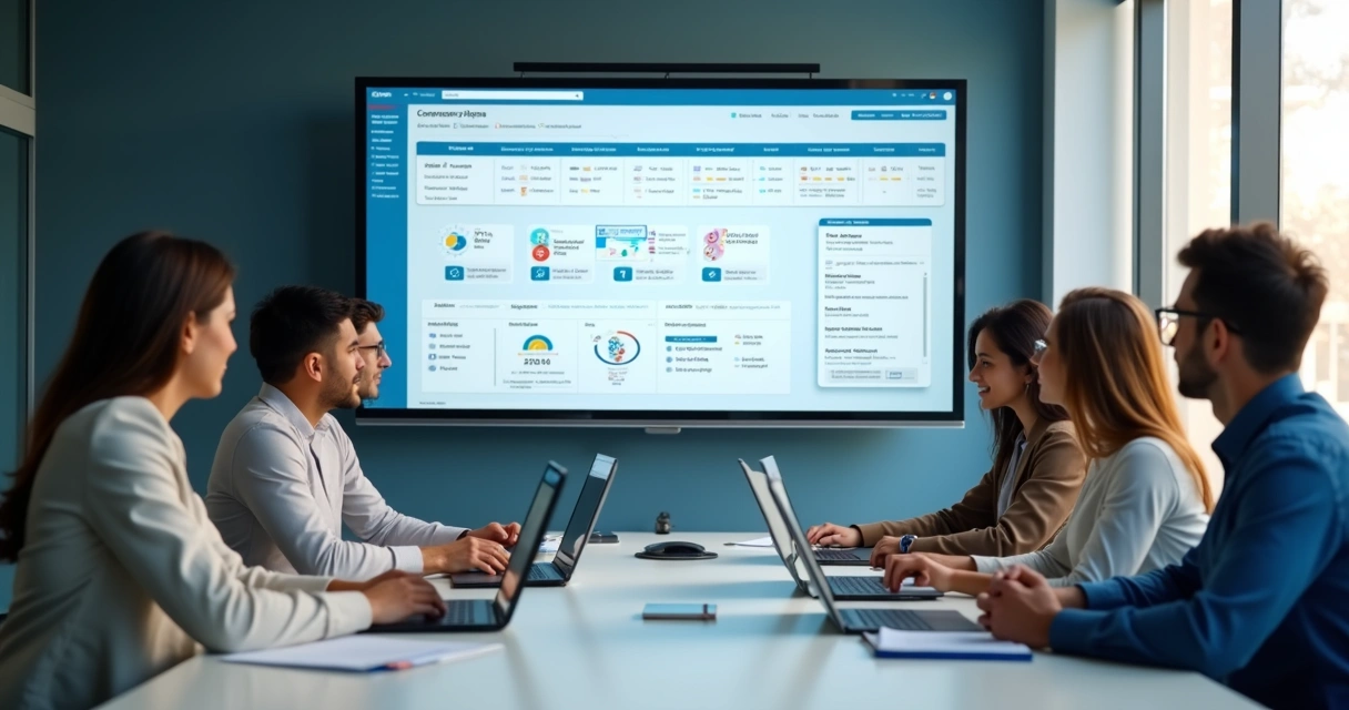 Sales team gathered analyzing CRM implementation