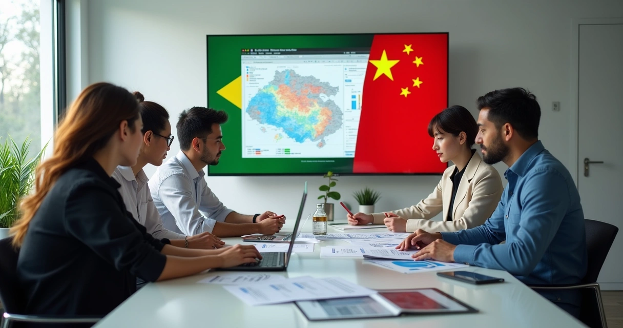 Equipe de consultores de importação em reunião planejando redução de custos 