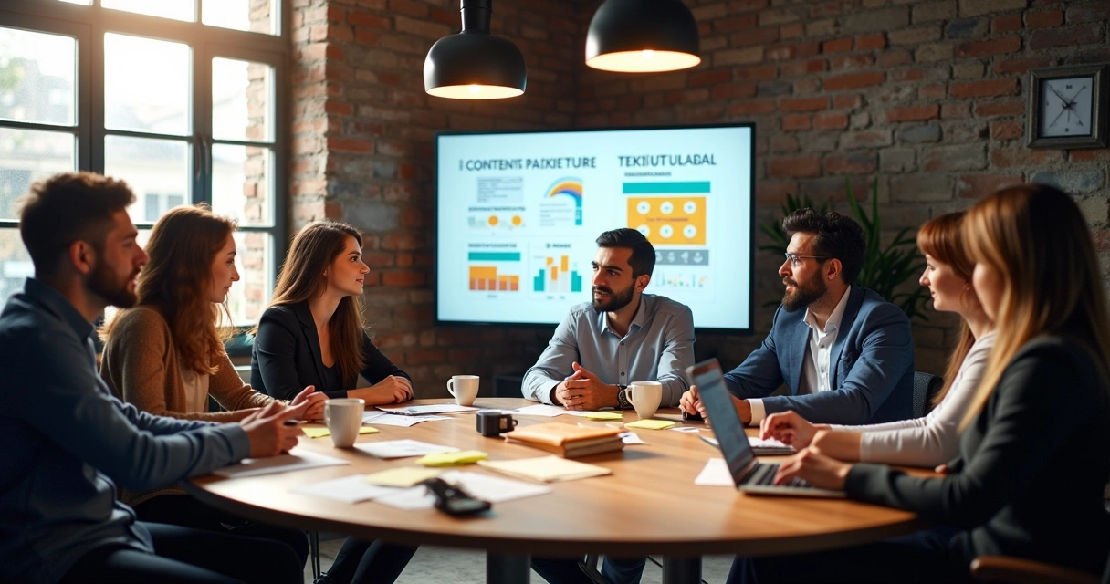 Profissionais de inbound marketing reunidos em escritório moderno em Curitiba 