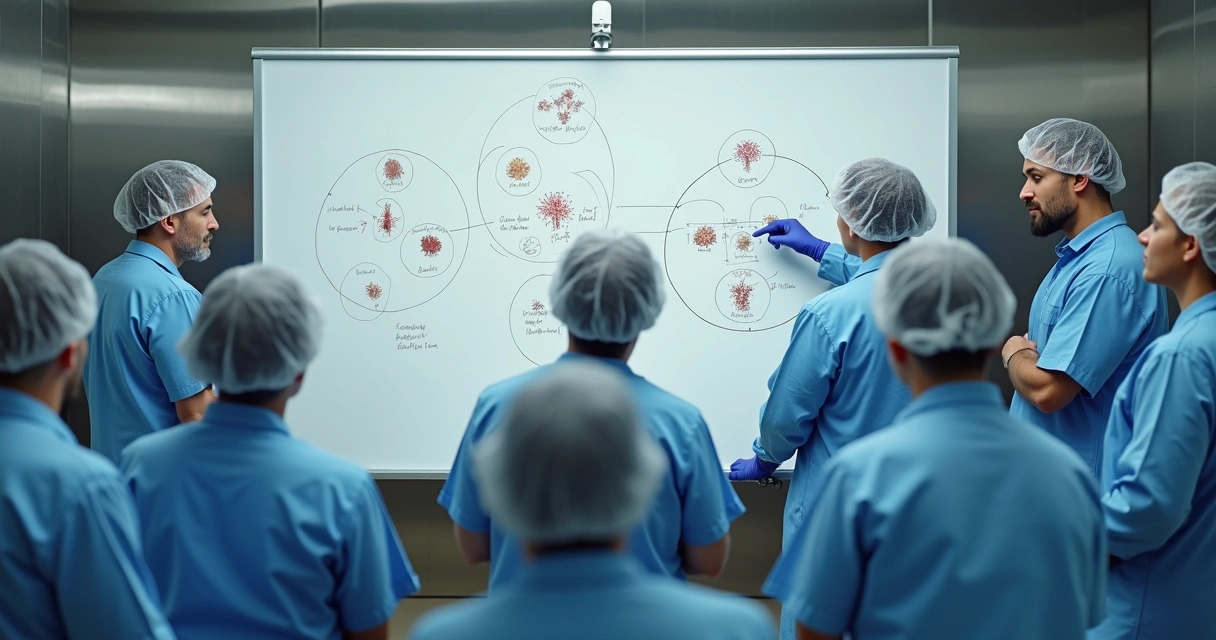 Equipe de indústria alimentícia em treinamento sobre alergênicos