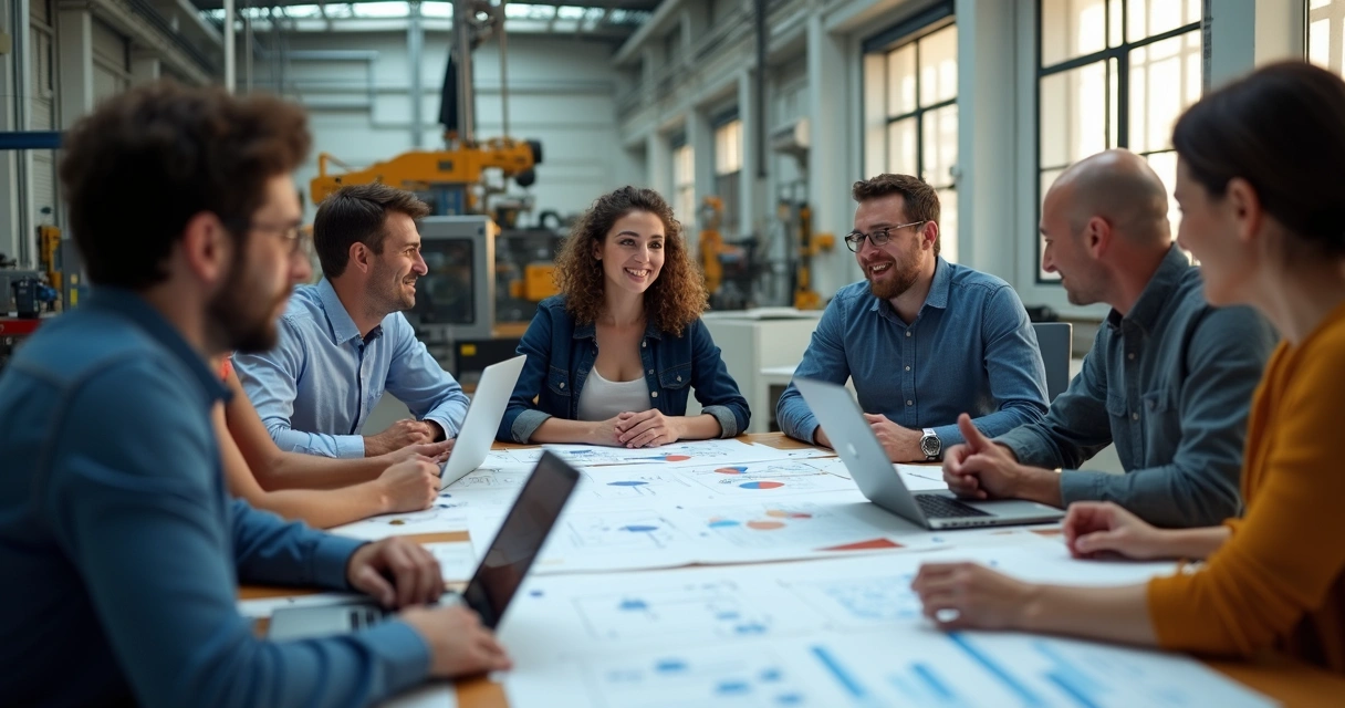 Equipe industrial diversa reunida em conferência 