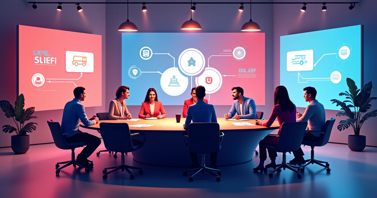 Equipe reunida integrando canais de marketing e vendas 