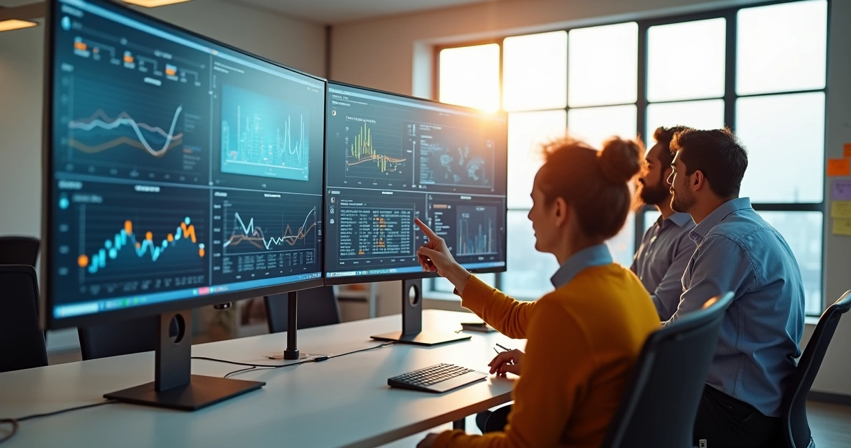 Equipe de tecnologia analisando monitor com alertas de integração 