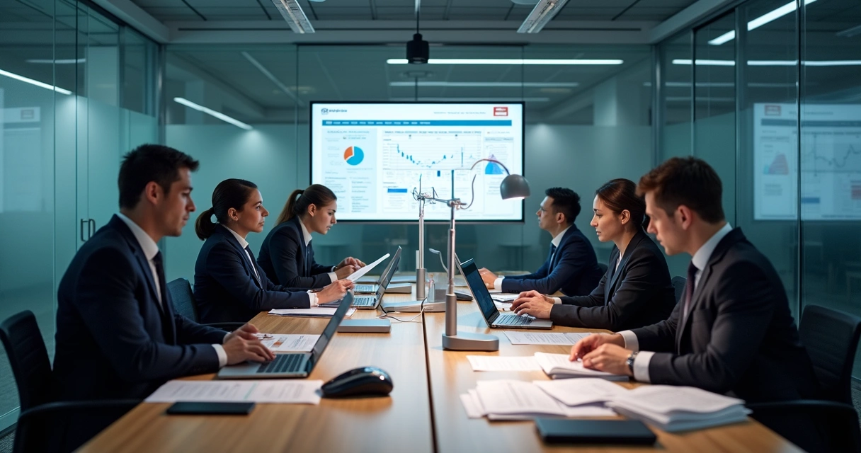 Equipe de consultores realizando investigação corporativa confidencial 