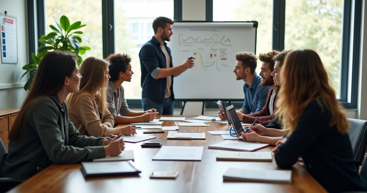 Equipe jovem reunida em treinamento na empresa 