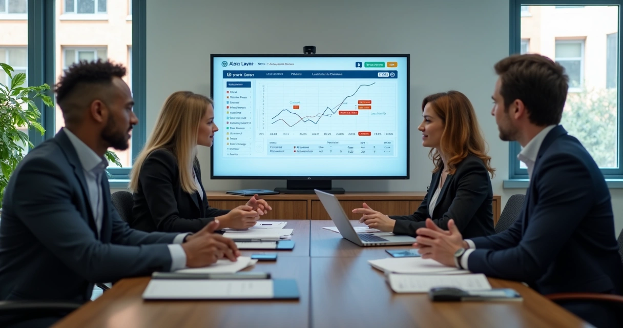 Equipe jurídica colaborando em software de contratos 