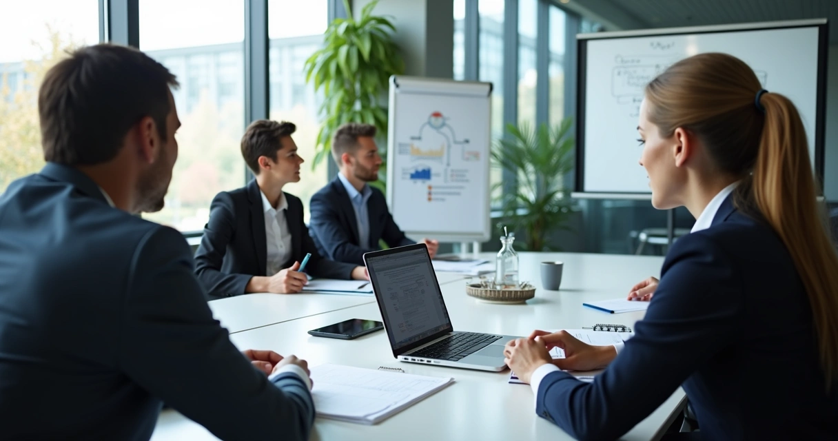 Equipe reunida em sala de reunião discutindo práticas de compliance em licitações públicas 