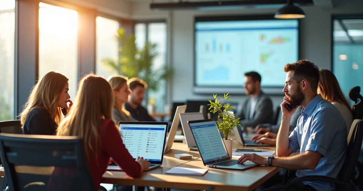 Equipe comercial fazendo ligações para empresas 