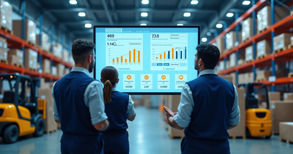 Equipe de logística analisando painel de sistema WMS 