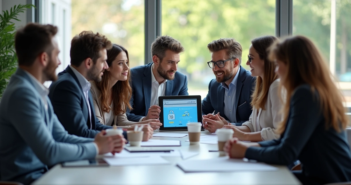Equipe reunida discutindo segurança em loja online