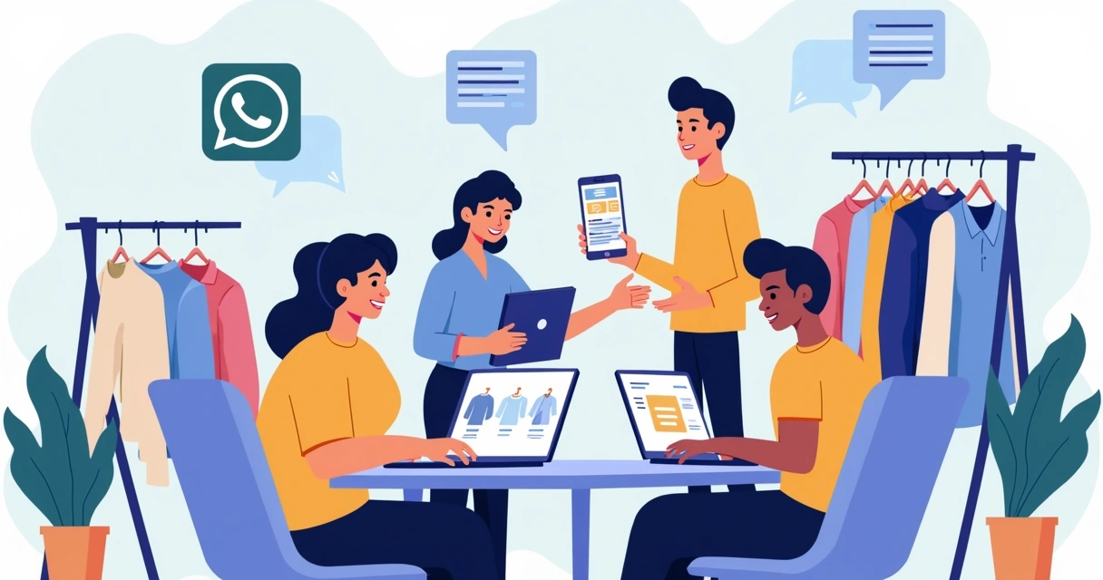 Equipe de lojistas organizando catálogo digital e atendimento online 