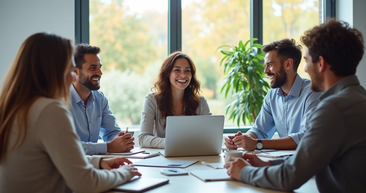 Equipe madura de trabalho colaborando em mesa de reunião 