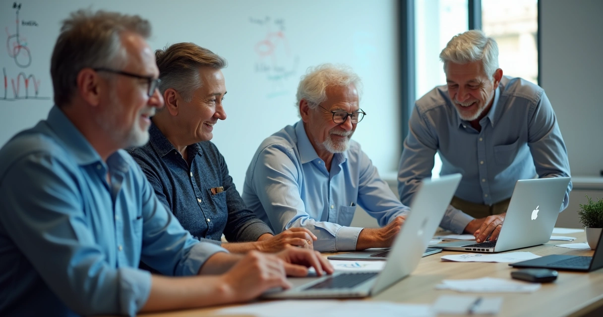 Equipe com pessoas maduras trabalhando em ambiente digital 
