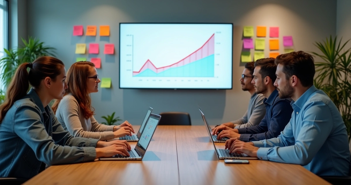 Equipe de marketing analisando comentários em anúncios