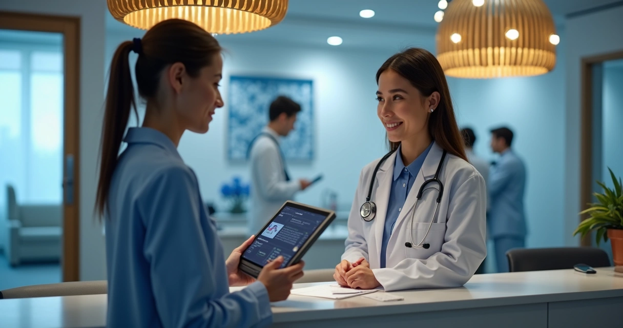 Equipe de marketing e comercial colaborando em clínica médica 