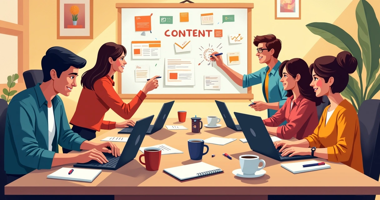 Equipe de marketing desenvolvendo conteúdo para blog e redes sociais 