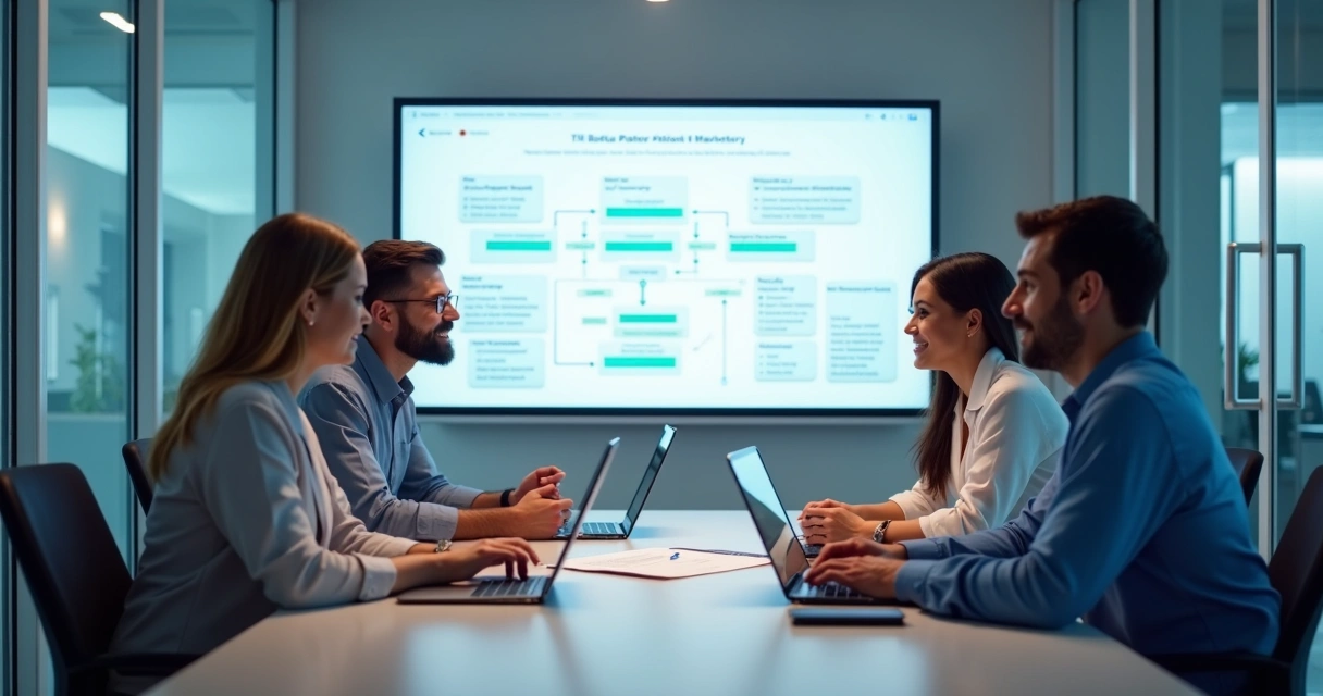 Equipe digital em reunião criando estratégias para clínica 