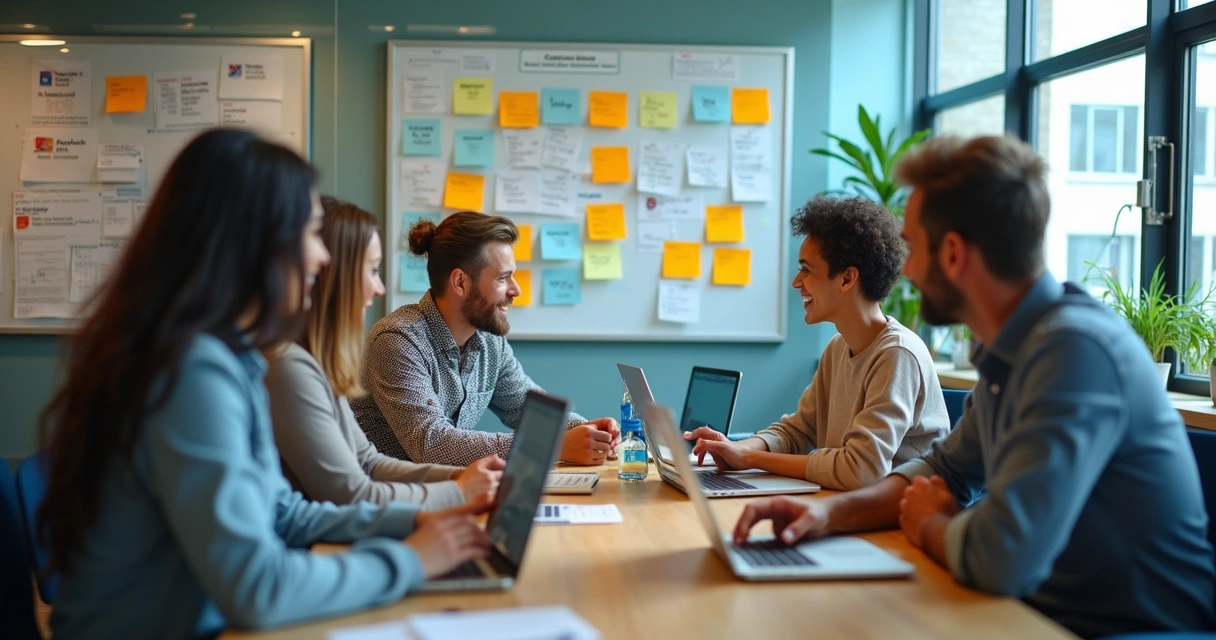 Equipe de marketing digital planejando campanha para construtoras 