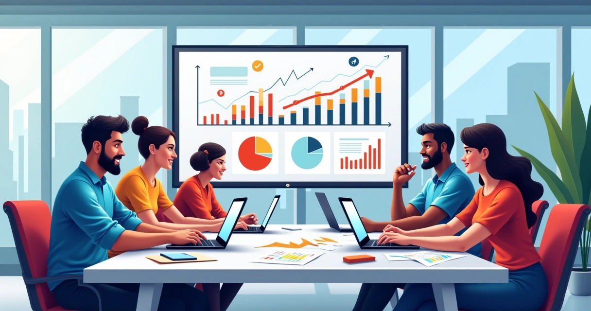 Equipe de marketing digital reunida em reunião criativa 