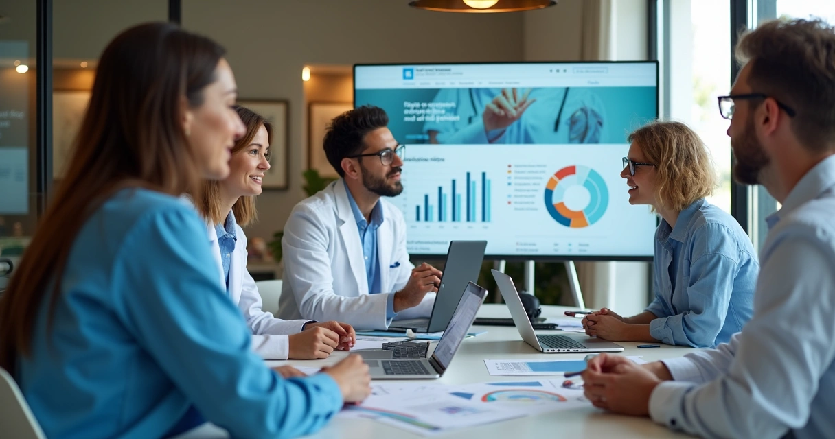 Equipe colaborando em estratégias de marketing médico em Palmas 