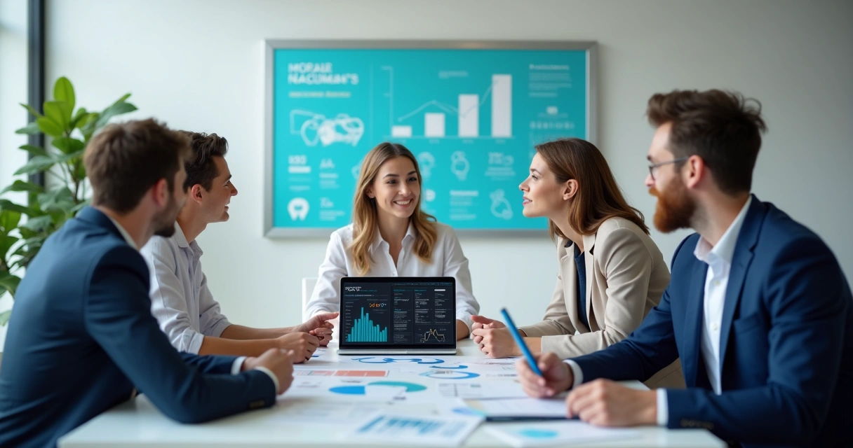 Equipe de marketing discutindo estratégia para clínica odontológica 