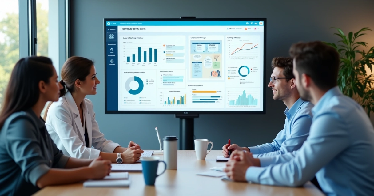 Equipe revisando campanhas de marketing para clínica odontológica 